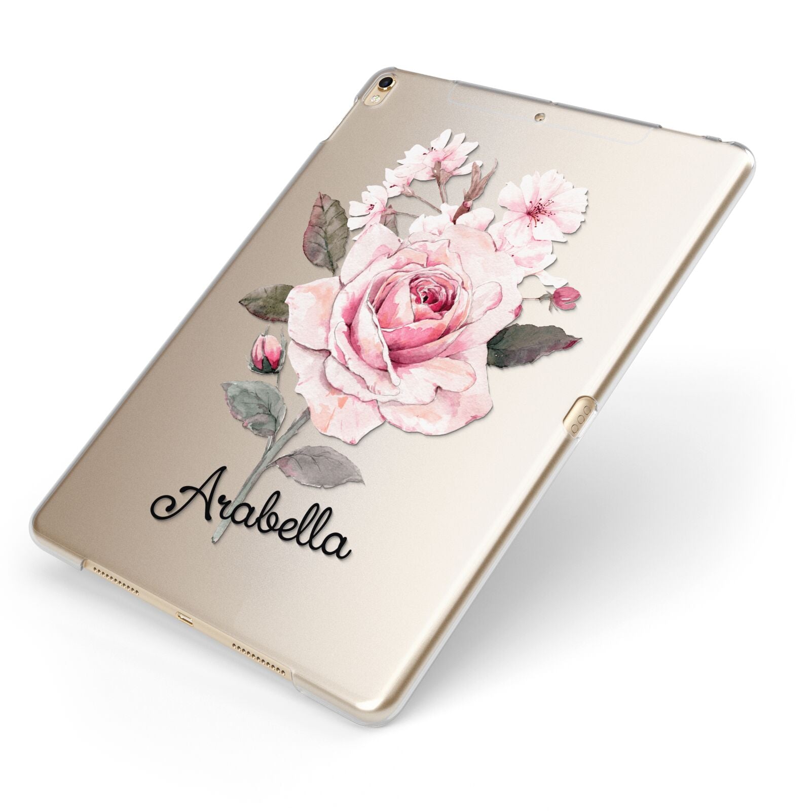 Personalised Rose with Name Apple iPad Case on Gold iPad Side View