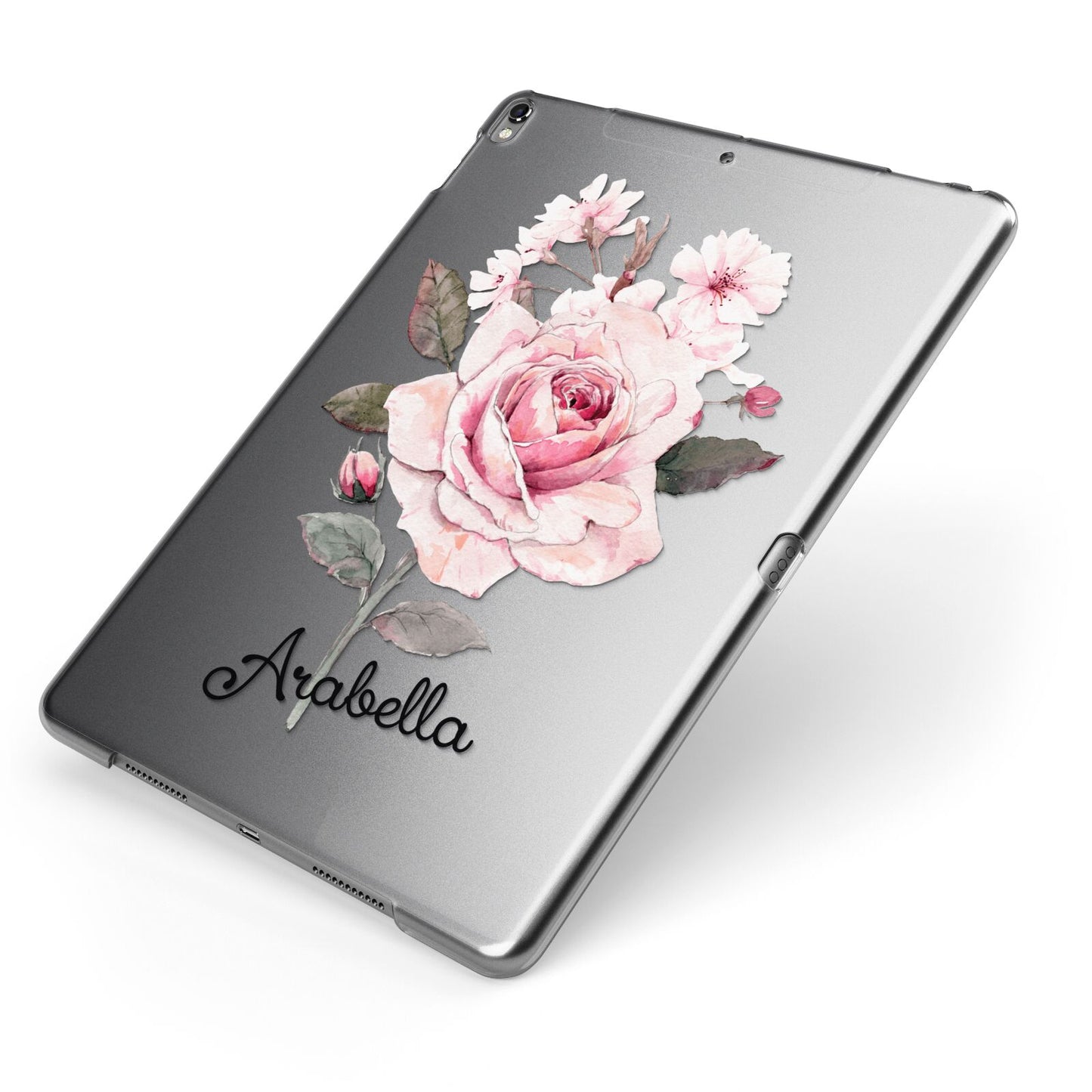 Personalised Rose with Name Apple iPad Case on Grey iPad Side View