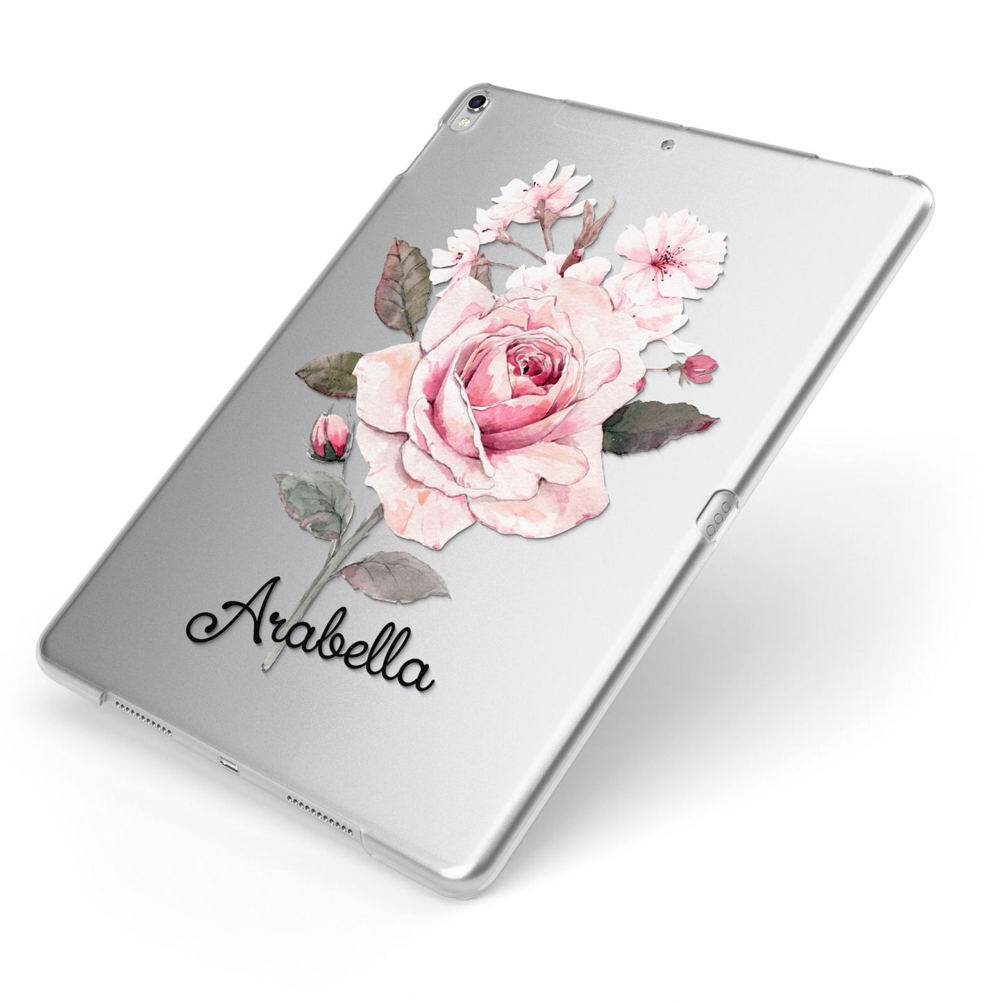 Personalised Rose with Name Apple iPad Case on Silver iPad Side View