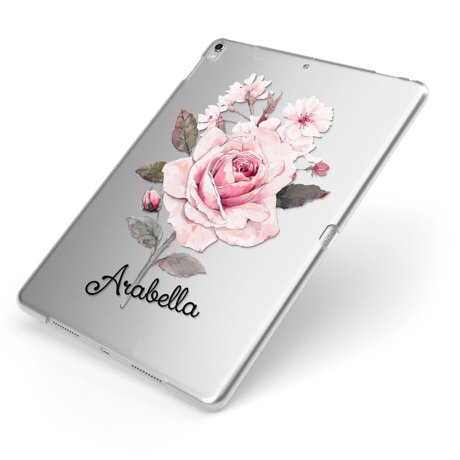 Personalised Rose with Name Apple iPad Case on Silver iPad Side View