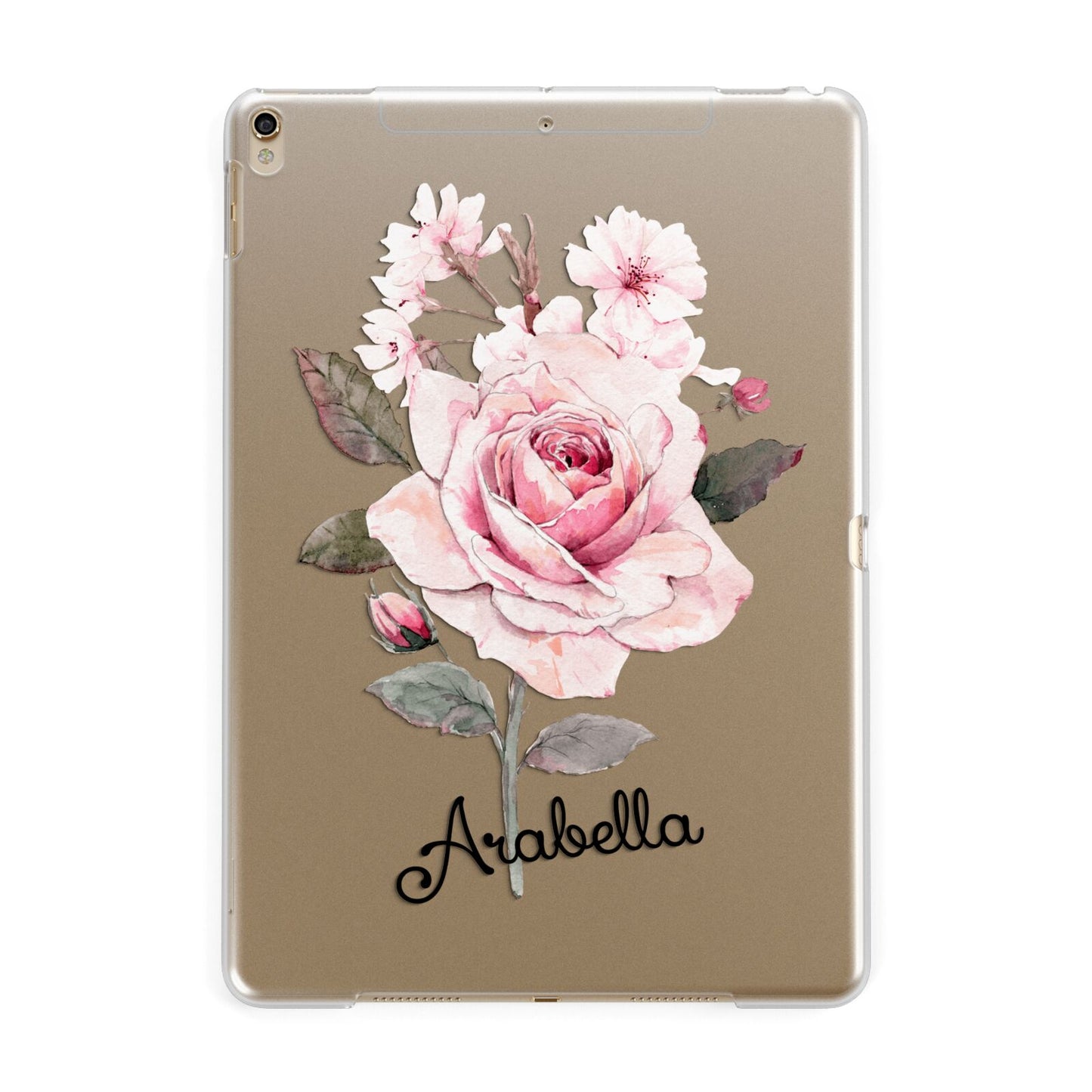 Personalised Rose with Name Apple iPad Gold Case