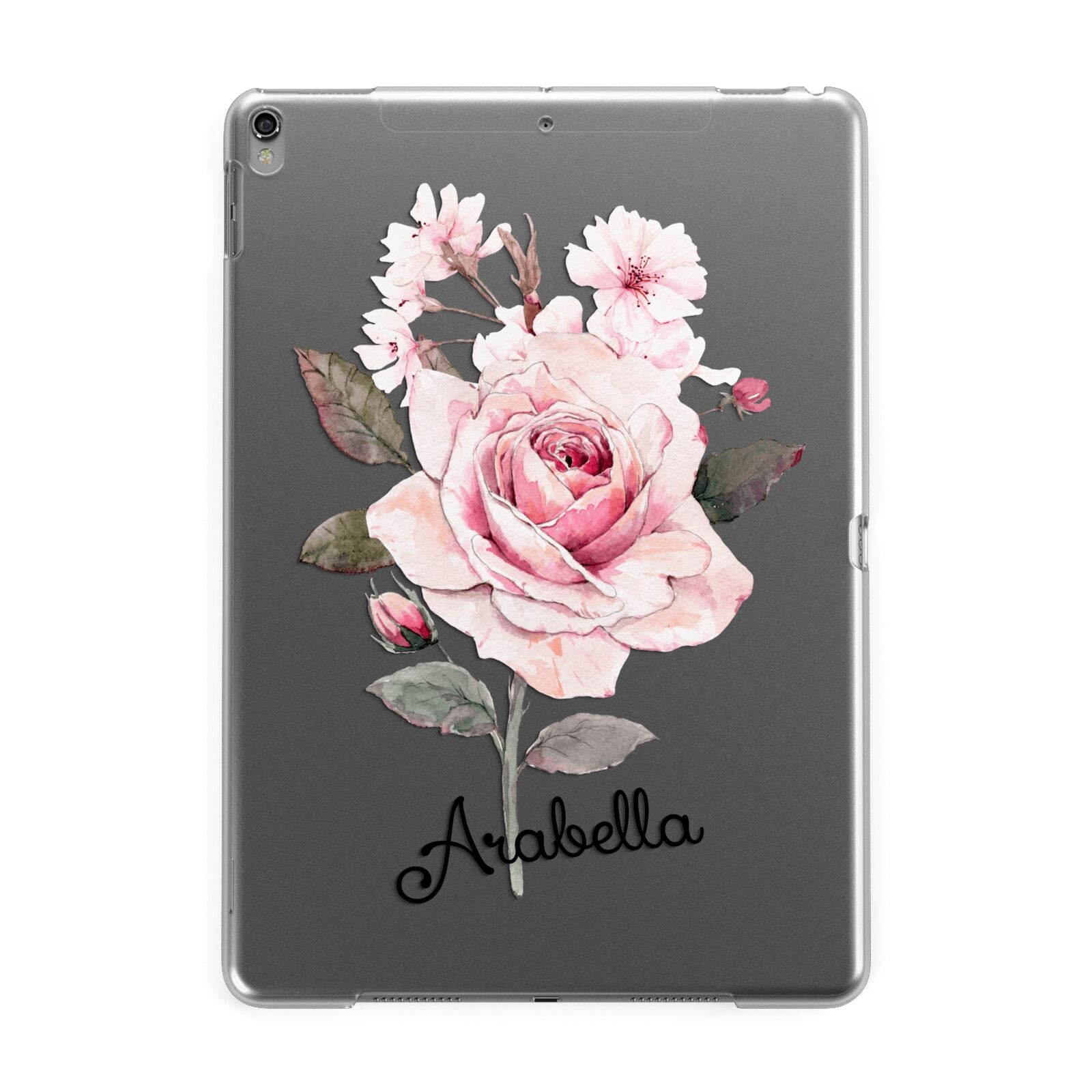 Personalised Rose with Name Apple iPad Grey Case