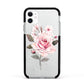 Personalised Rose with Name Apple iPhone 11 in White with Black Impact Case