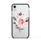 Personalised Rose with Name Apple iPhone XR Impact Case Black Edge on Silver Phone