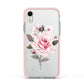 Personalised Rose with Name Apple iPhone XR Impact Case Pink Edge on Silver Phone