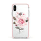 Personalised Rose with Name Apple iPhone Xs Impact Case Pink Edge on Silver Phone