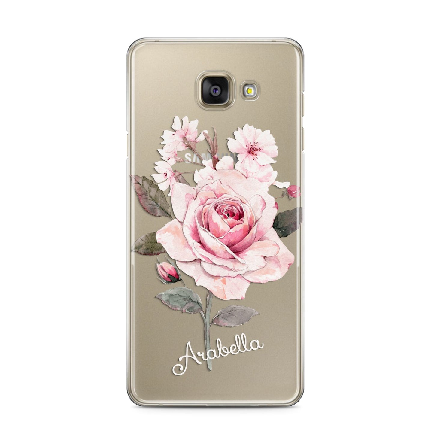 Personalised Rose with Name Samsung Galaxy A3 2016 Case on gold phone