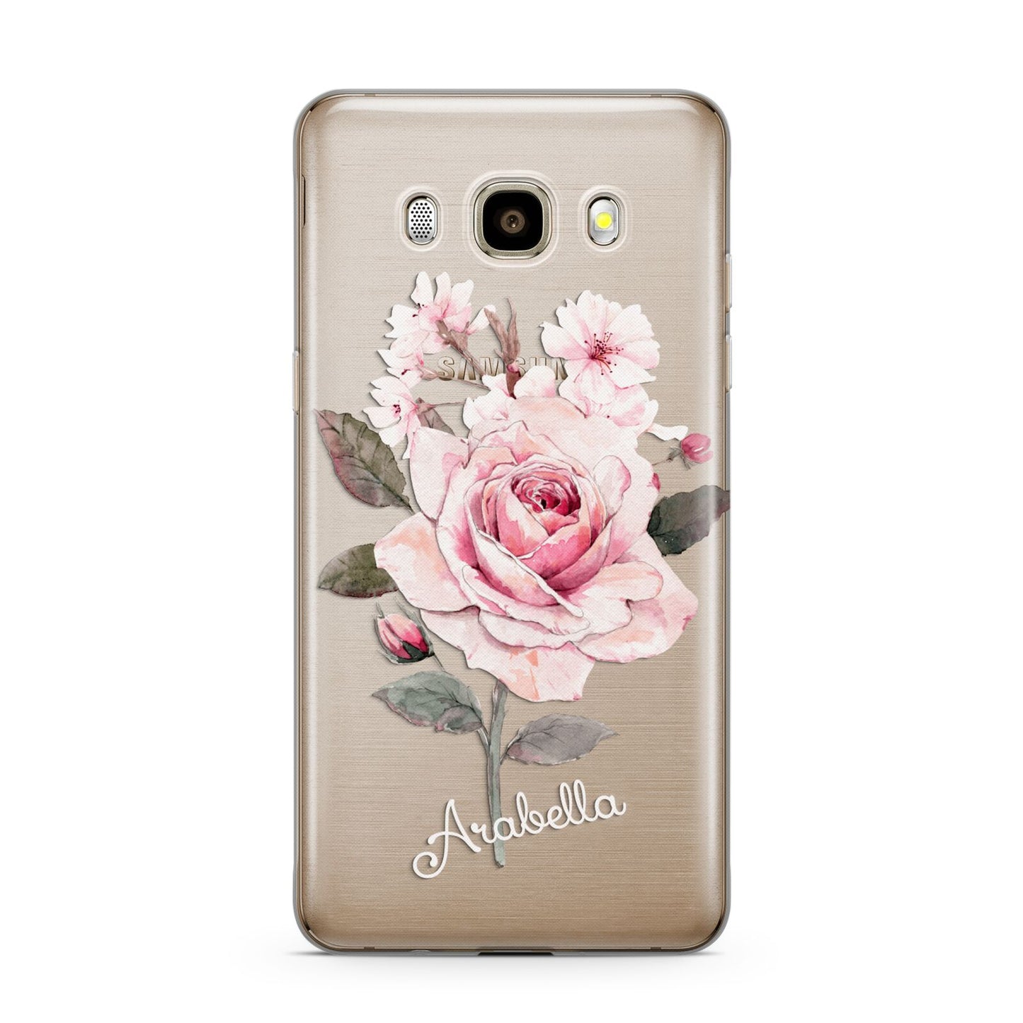 Personalised Rose with Name Samsung Galaxy J7 2016 Case on gold phone