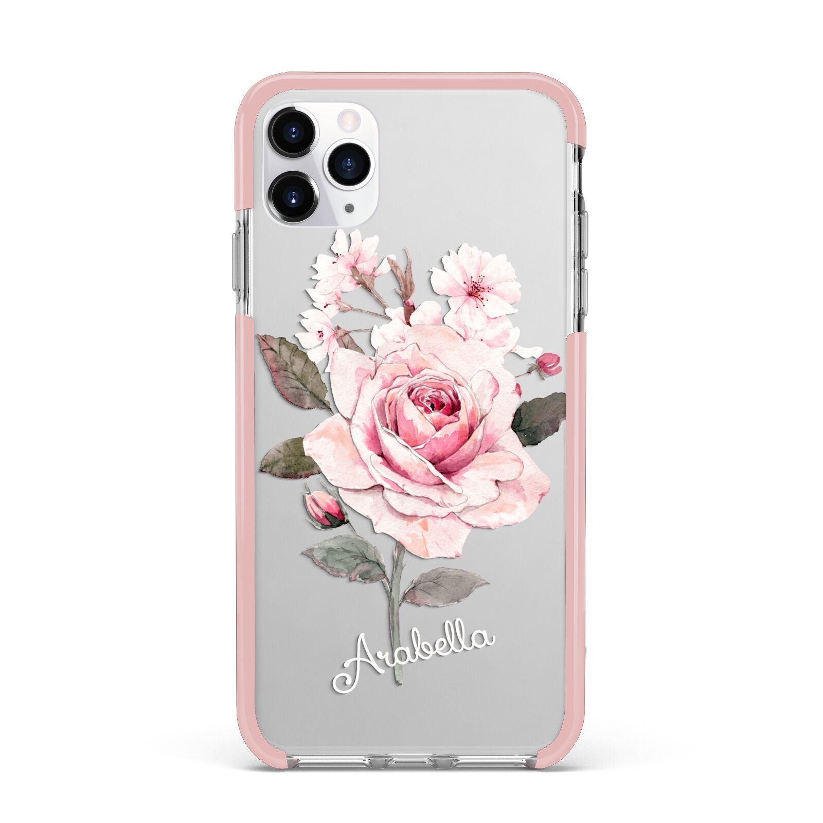 Personalised Rose with Name iPhone 11 Pro Max Impact Pink Edge Case