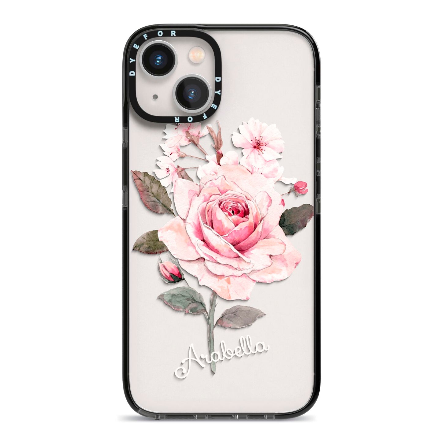 Personalised Rose with Name iPhone 13 Black Impact Case on Silver phone