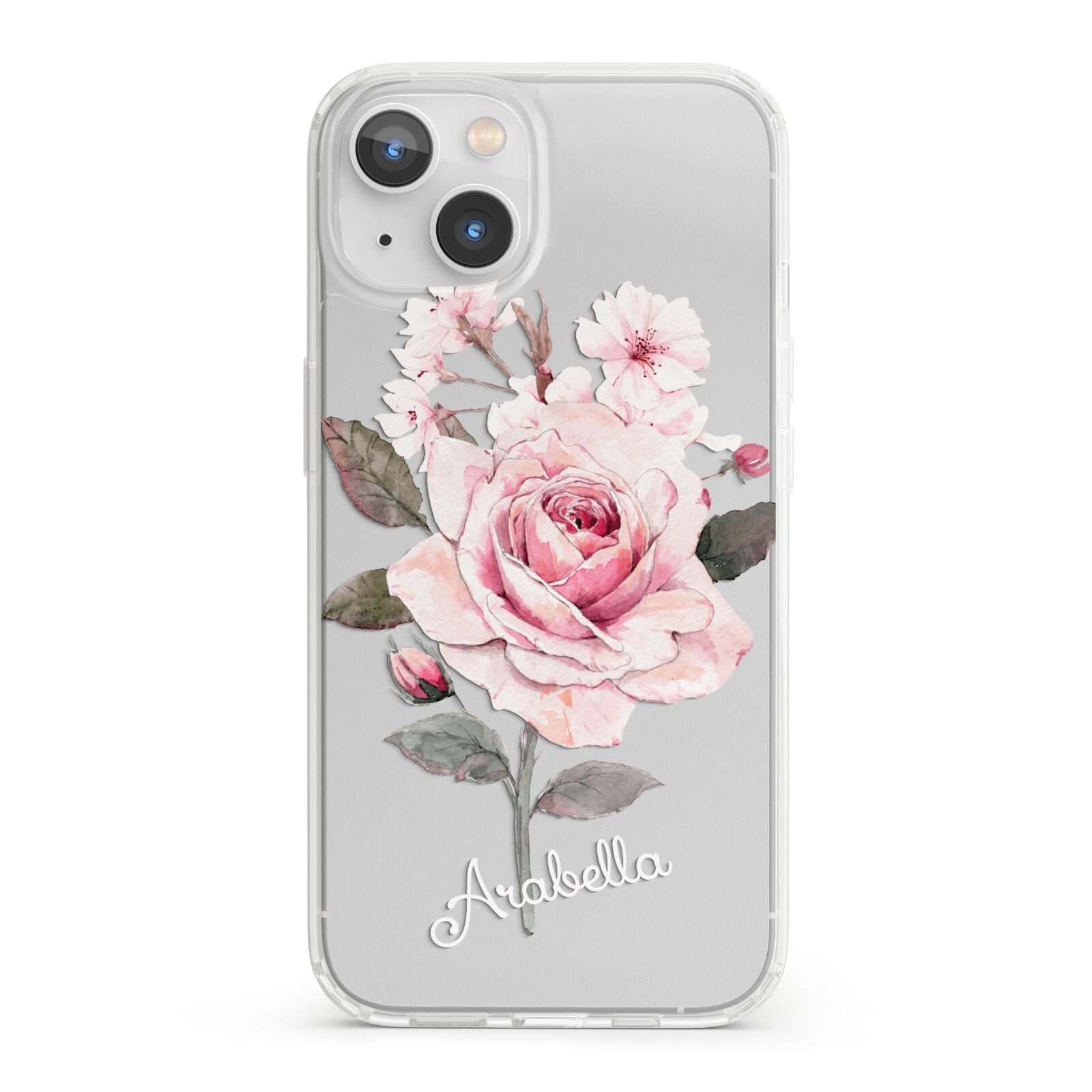 Personalised Rose with Name iPhone 13 Clear Bumper Case