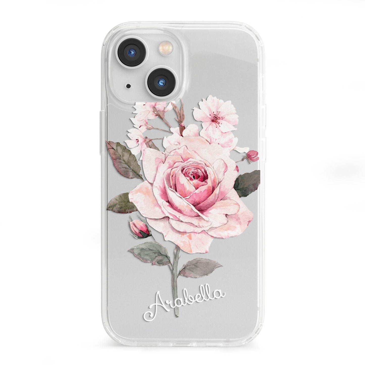 Personalised Rose with Name iPhone 13 Mini Clear Bumper Case