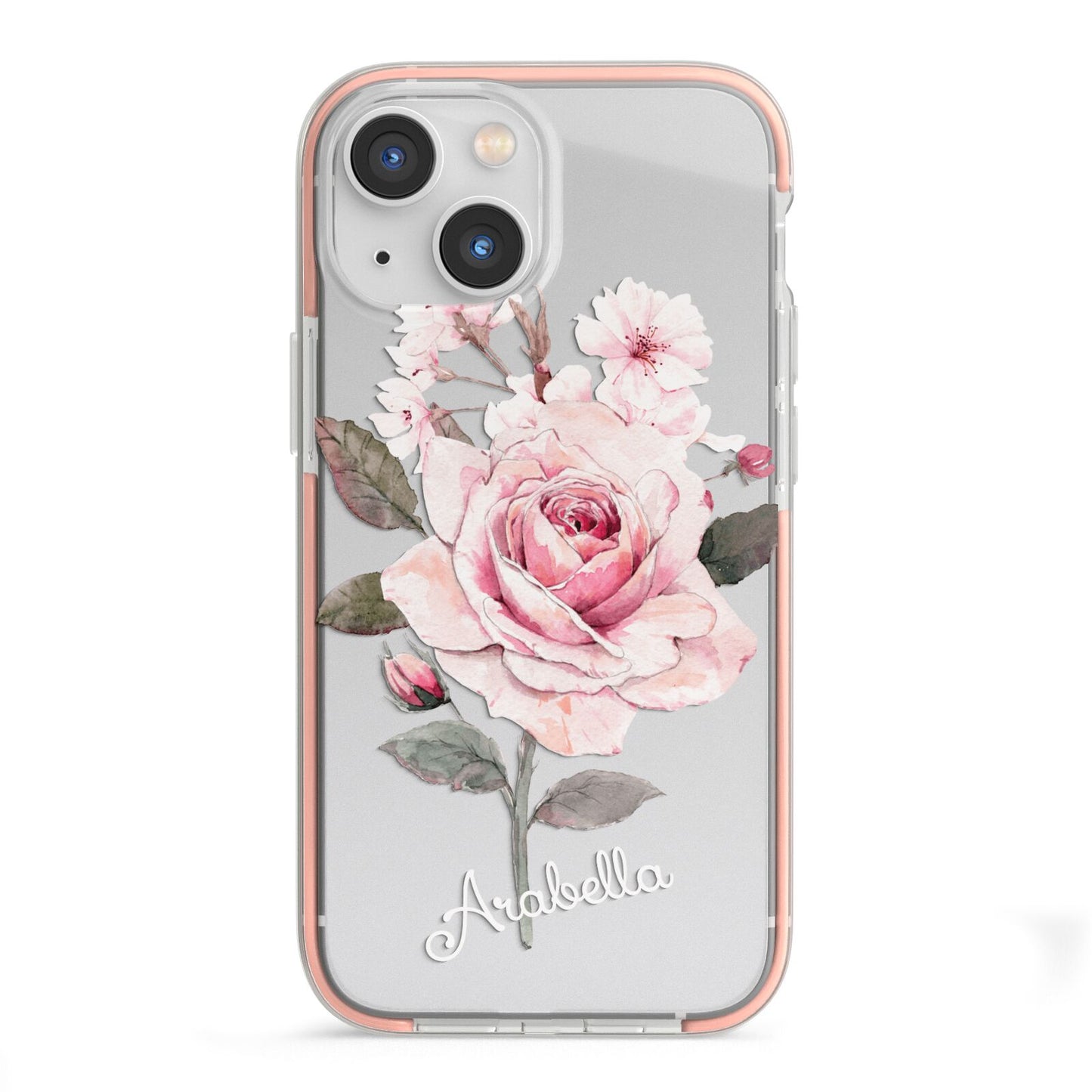 Personalised Rose with Name iPhone 13 Mini TPU Impact Case with Pink Edges