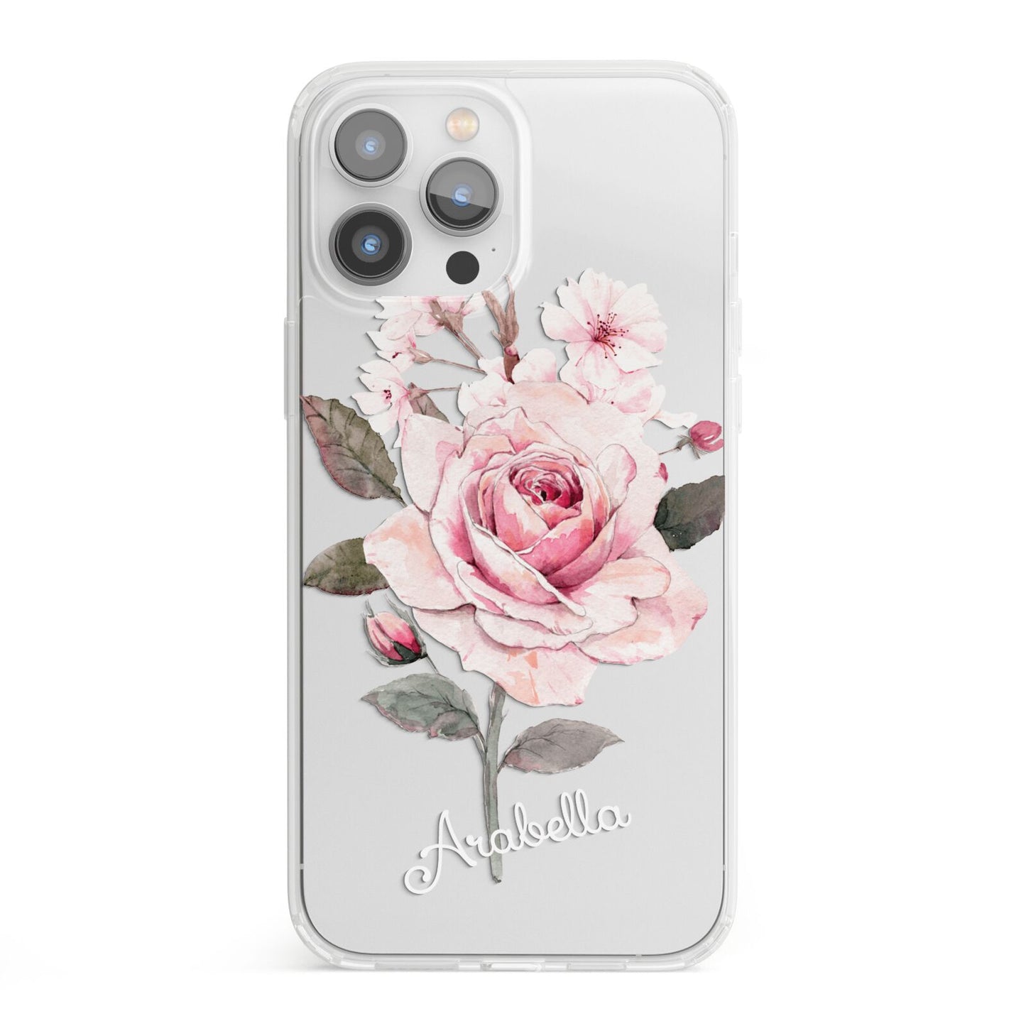 Personalised Rose with Name iPhone 13 Pro Max Clear Bumper Case