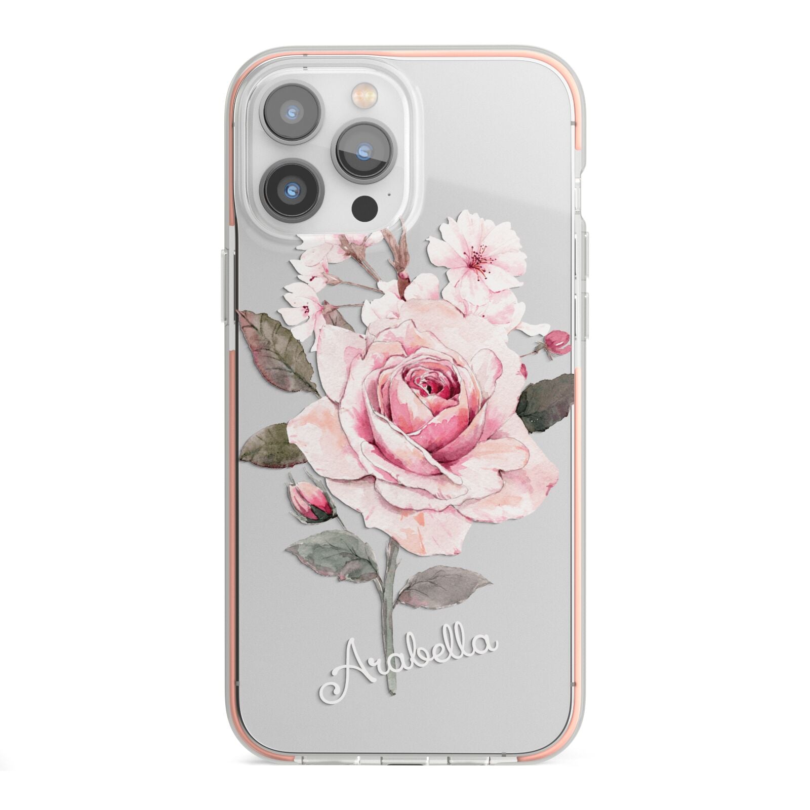 Personalised Rose with Name iPhone 13 Pro Max TPU Impact Case with Pink Edges