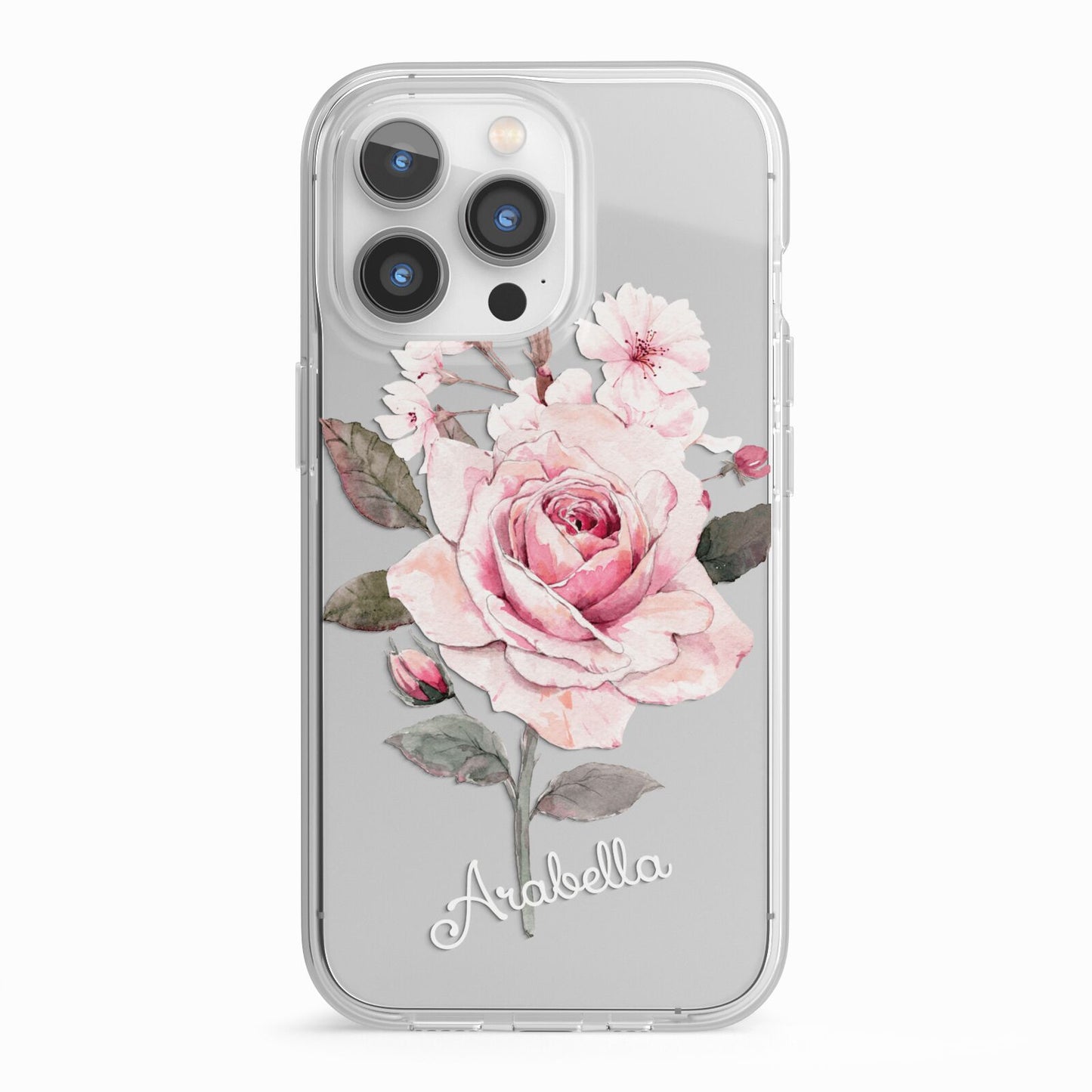 Personalised Rose with Name iPhone 13 Pro TPU Impact Case with White Edges