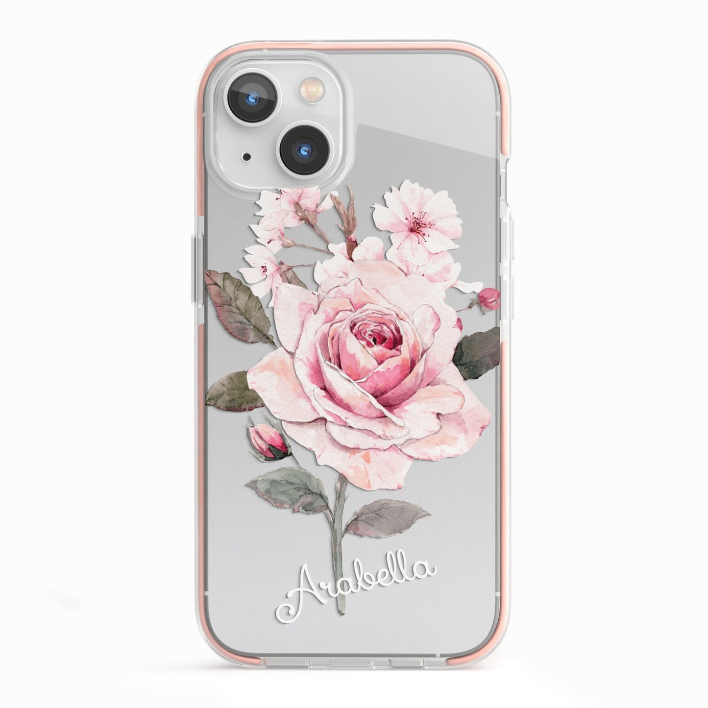 Personalised Rose with Name iPhone 13 TPU Impact Case with Pink Edges