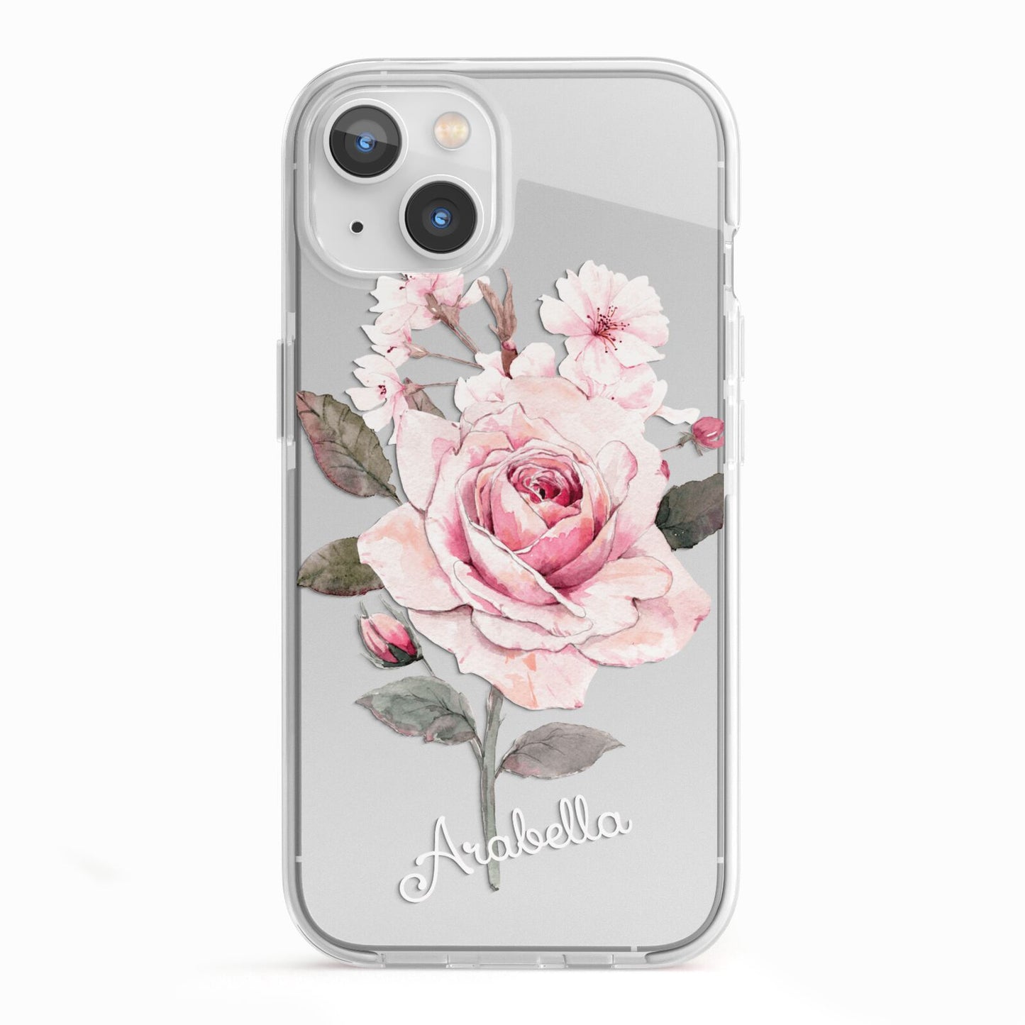 Personalised Rose with Name iPhone 13 TPU Impact Case with White Edges