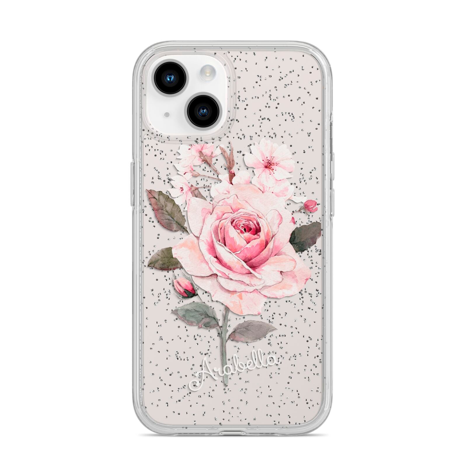 Personalised Rose with Name iPhone 14 Glitter Tough Case Starlight