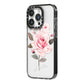 Personalised Rose with Name iPhone 14 Pro Black Impact Case Side Angle on Silver phone