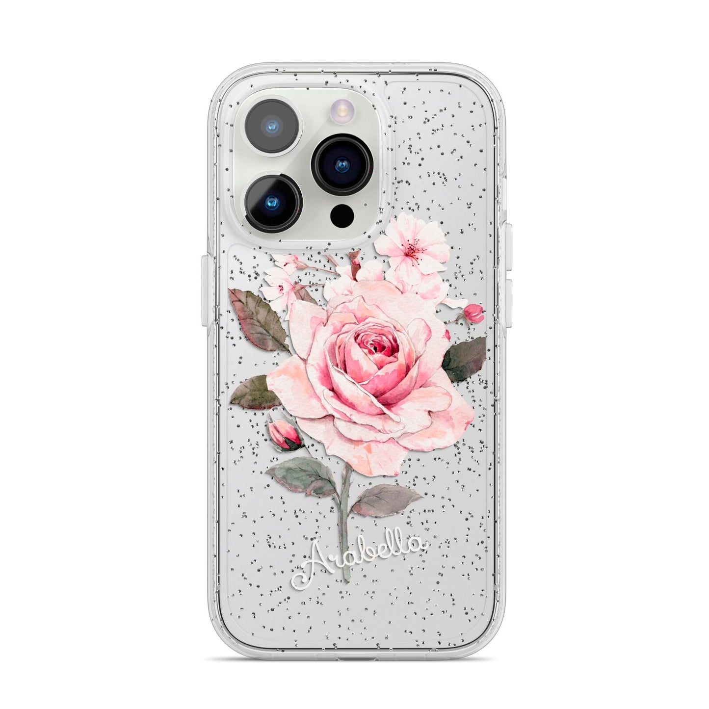 Personalised Rose with Name iPhone 14 Pro Glitter Tough Case Silver