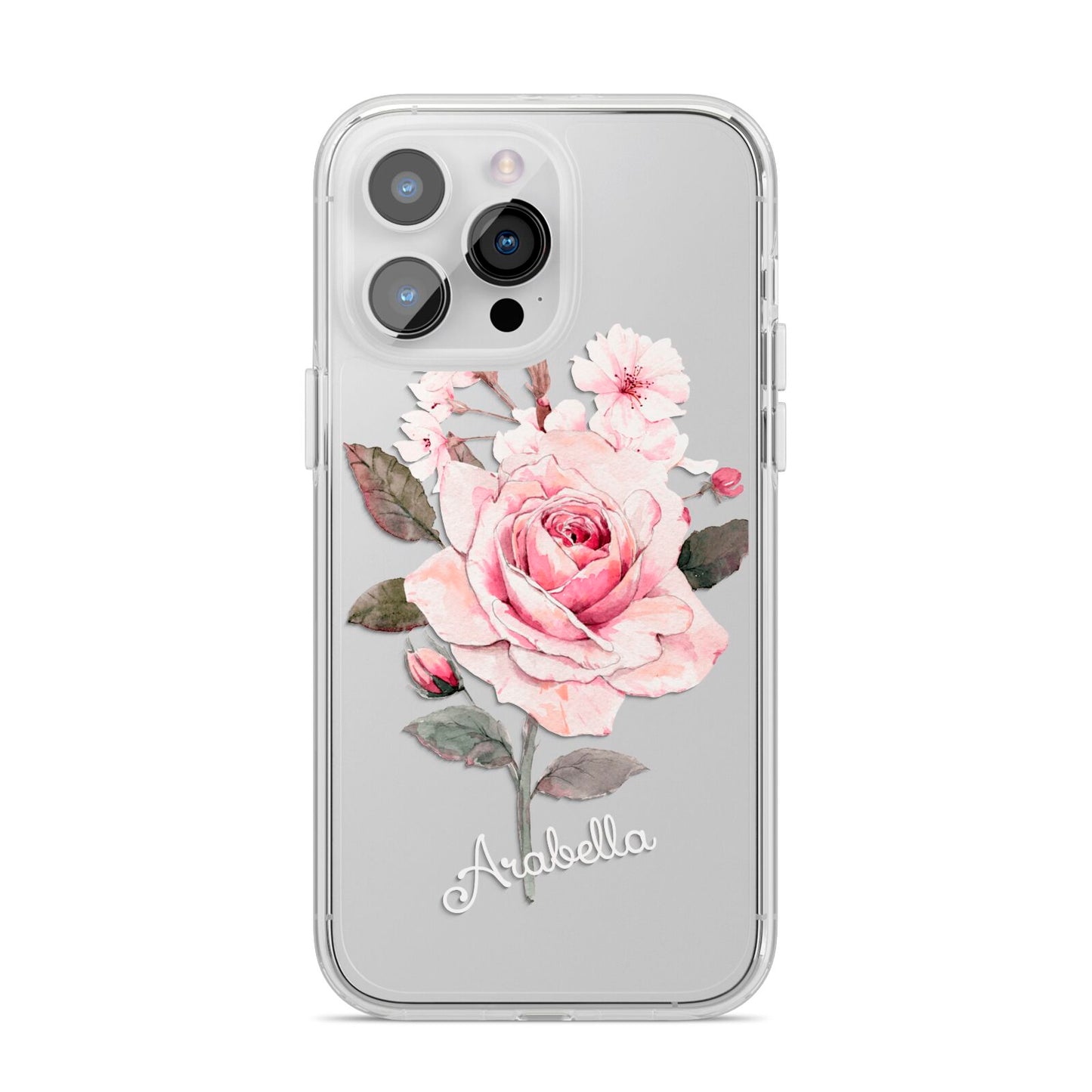 Personalised Rose with Name iPhone 14 Pro Max Clear Tough Case Silver