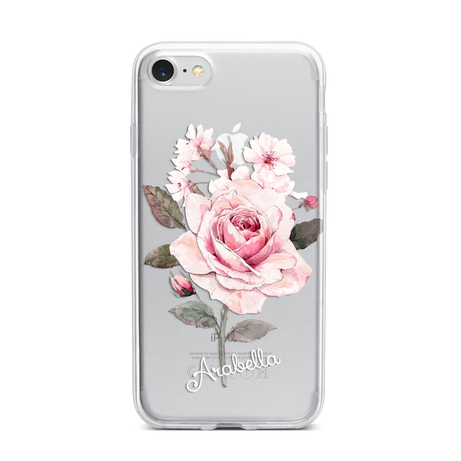 Personalised Rose with Name iPhone 7 Bumper Case on Silver iPhone