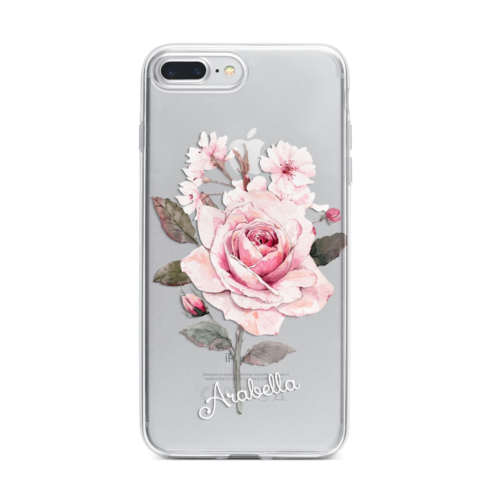 Personalised Rose with Name iPhone 7 Plus Bumper Case on Silver iPhone