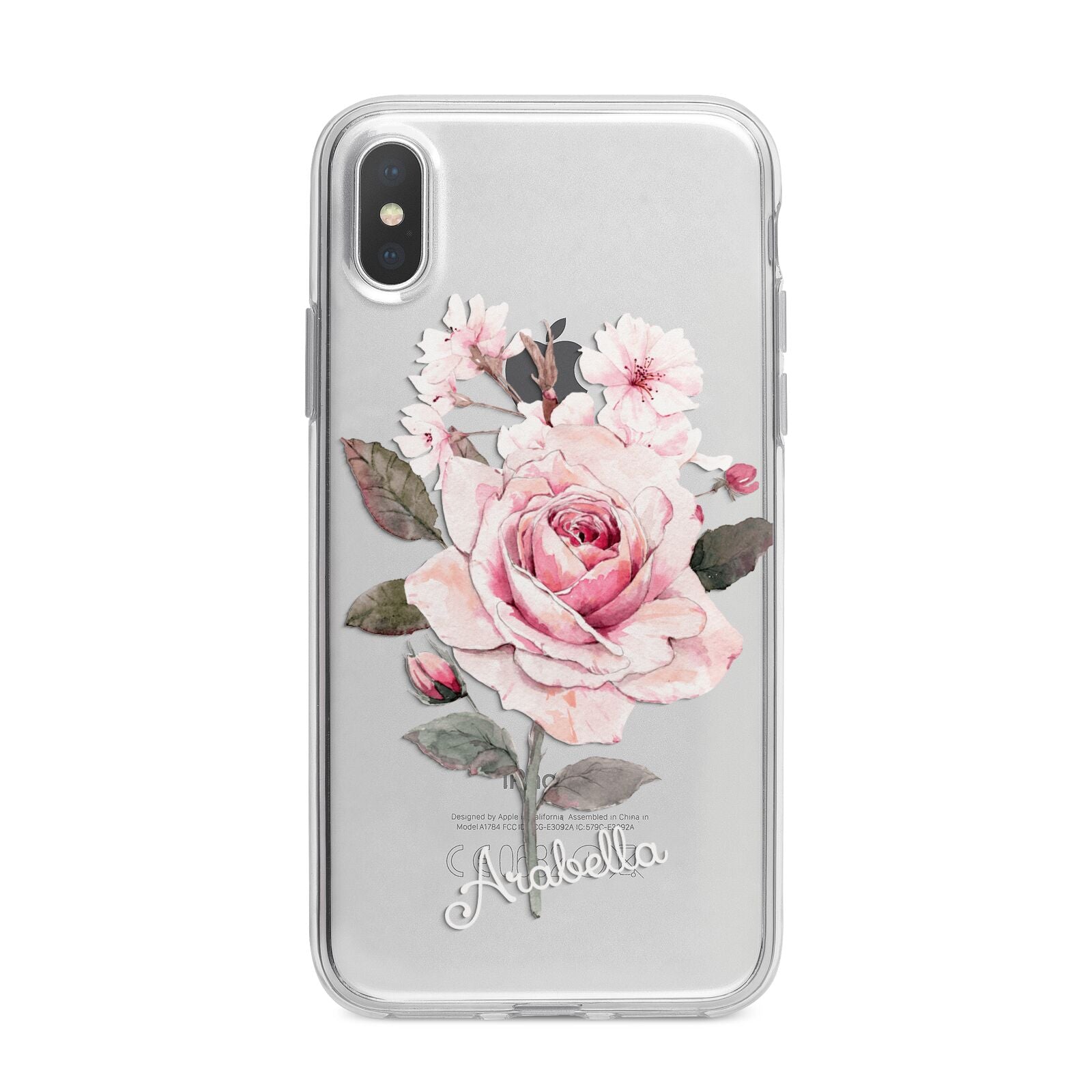 Personalised Rose with Name iPhone X Bumper Case on Silver iPhone Alternative Image 1