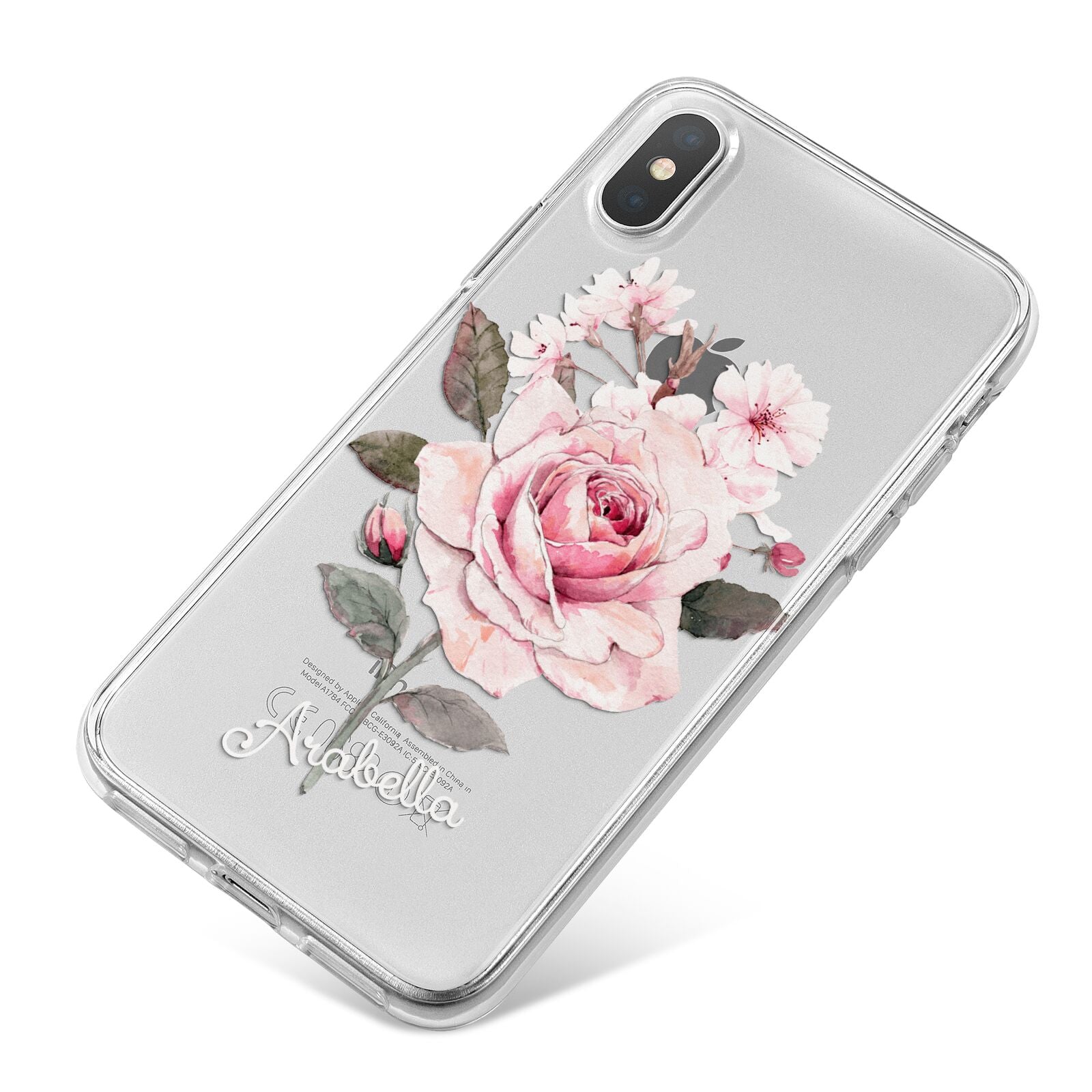 Personalised Rose with Name iPhone X Bumper Case on Silver iPhone