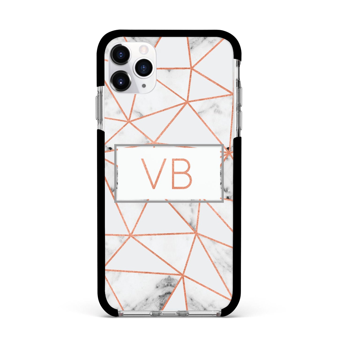 Personalised Rosegold Marble Initials Apple iPhone 11 Pro Max in Silver with Black Impact Case