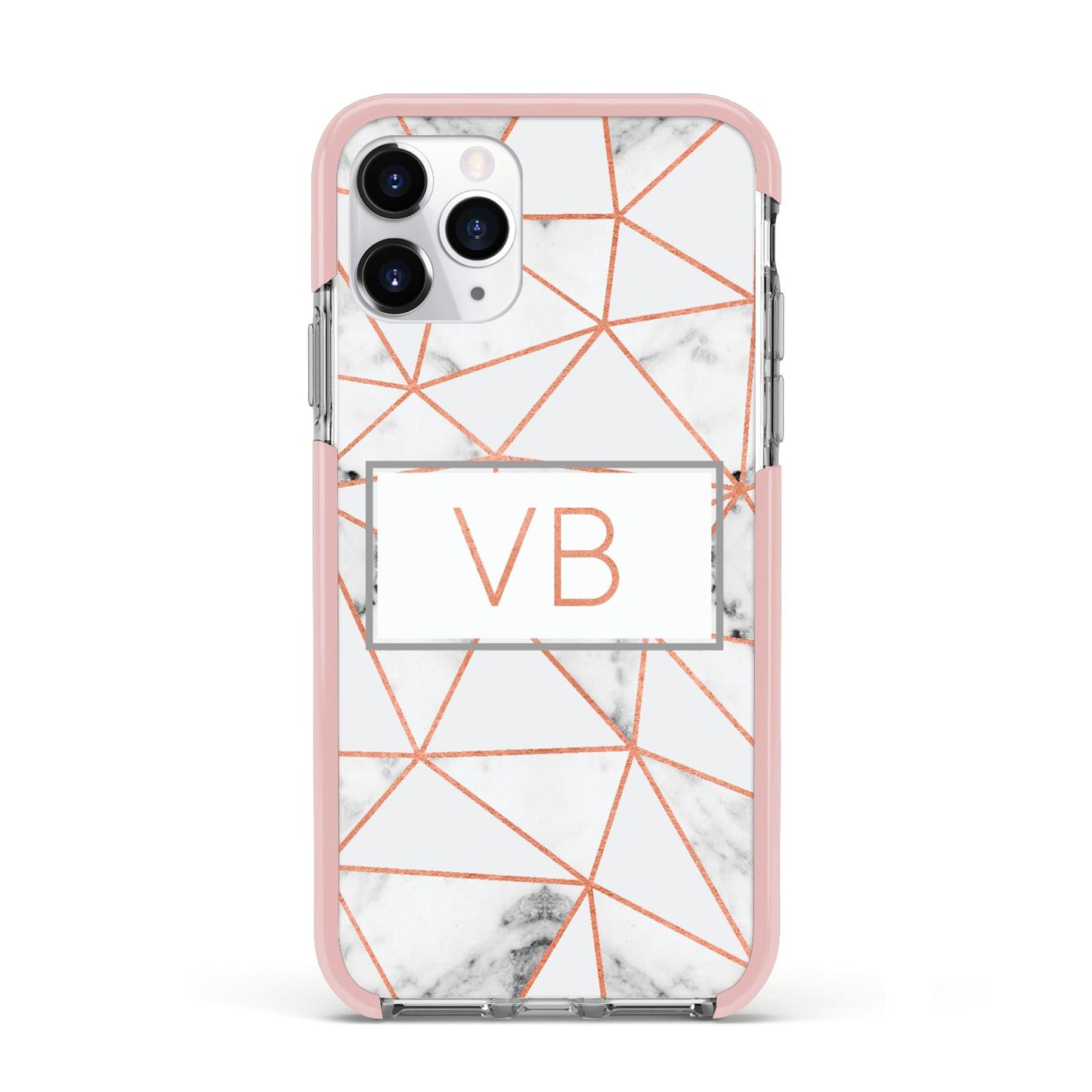 Personalised Rosegold Marble Initials Apple iPhone 11 Pro in Silver with Pink Impact Case