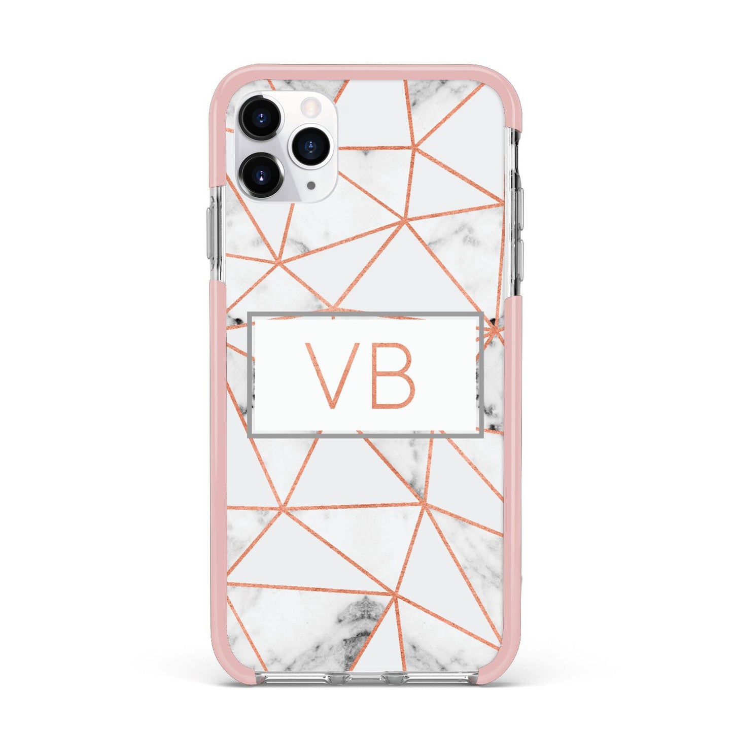 Personalised Rosegold Marble Initials iPhone 11 Pro Max Impact Pink Edge Case