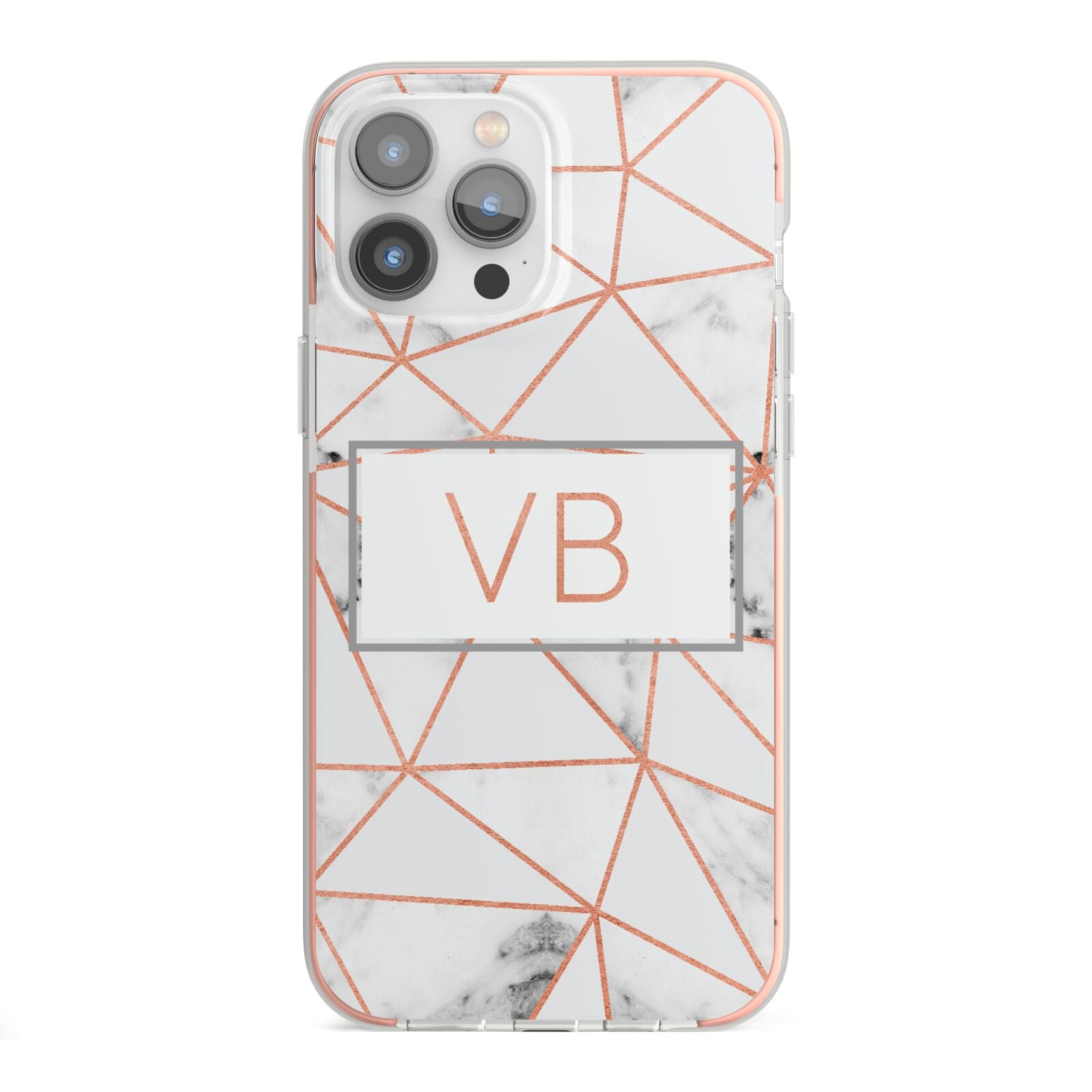 Personalised Rosegold Marble Initials iPhone 13 Pro Max TPU Impact Case with Pink Edges