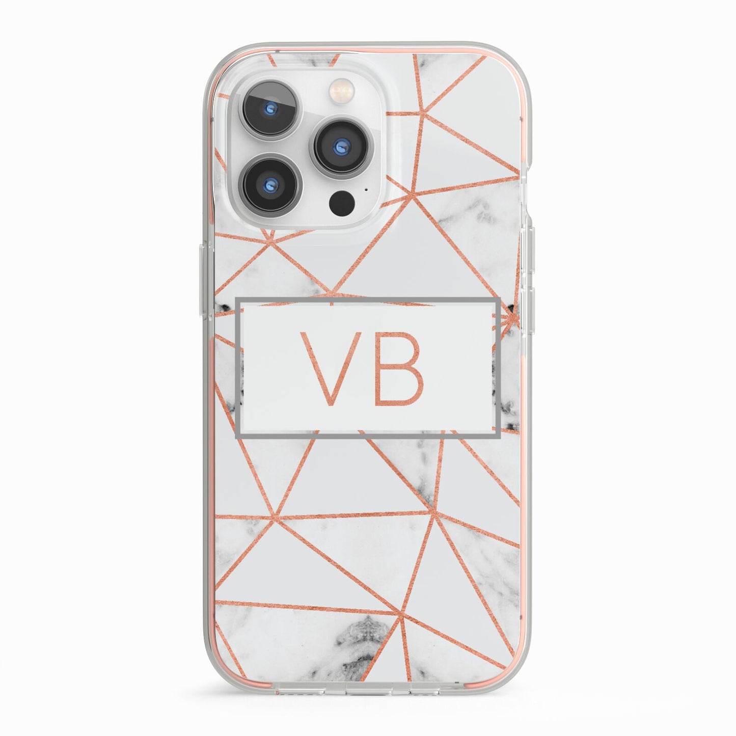 Personalised Rosegold Marble Initials iPhone 13 Pro TPU Impact Case with Pink Edges