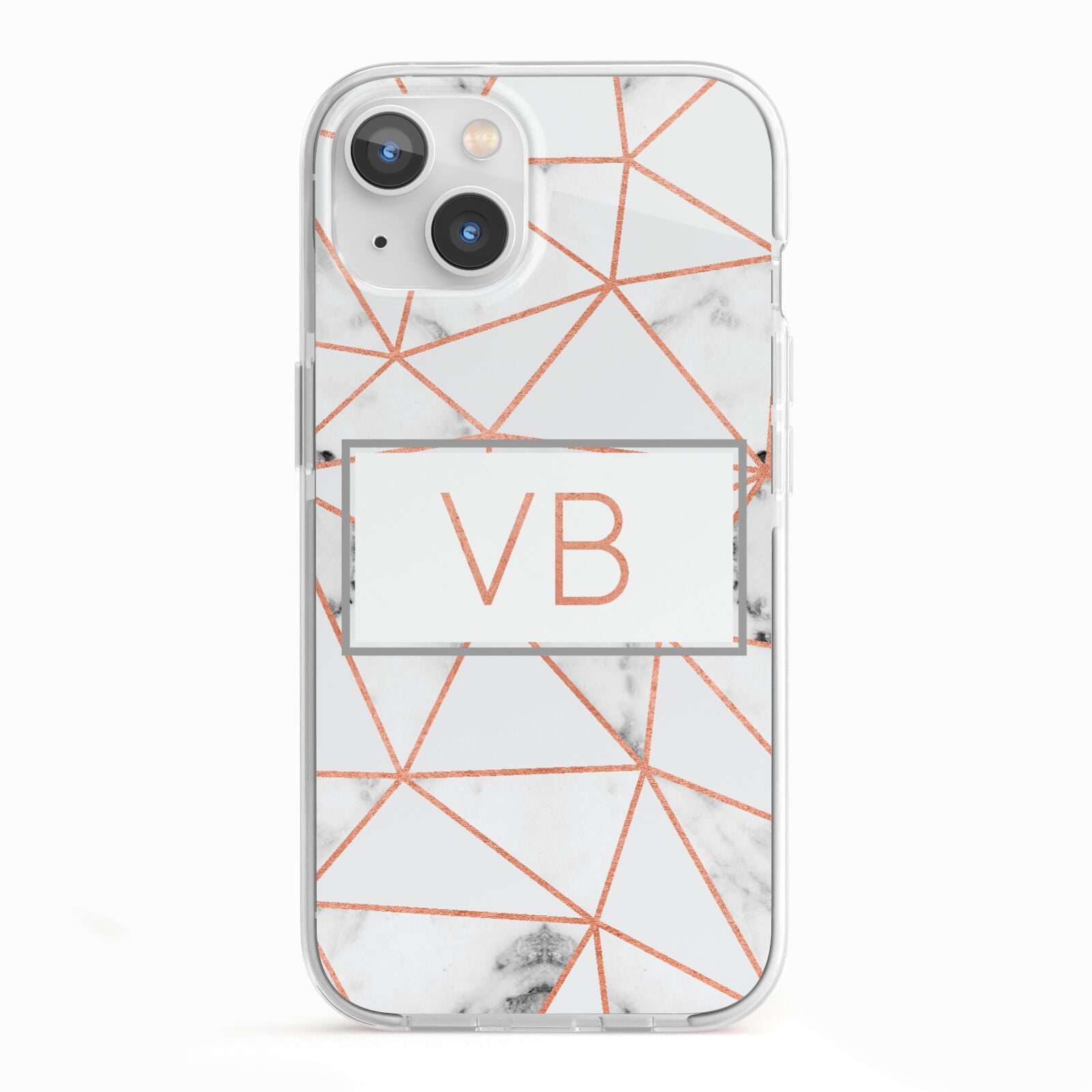 Personalised Rosegold Marble Initials iPhone 13 TPU Impact Case with White Edges