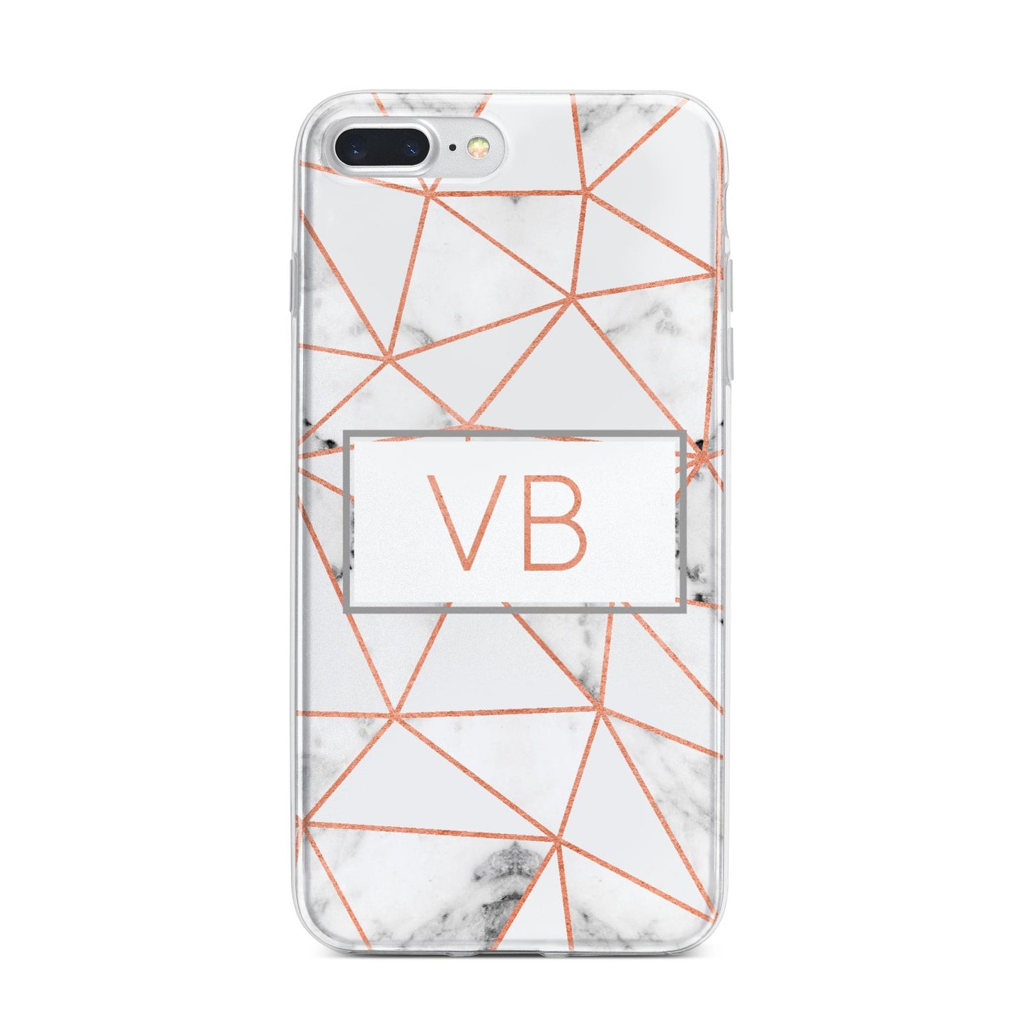 Personalised Rosegold Marble Initials iPhone 7 Plus Bumper Case on Silver iPhone