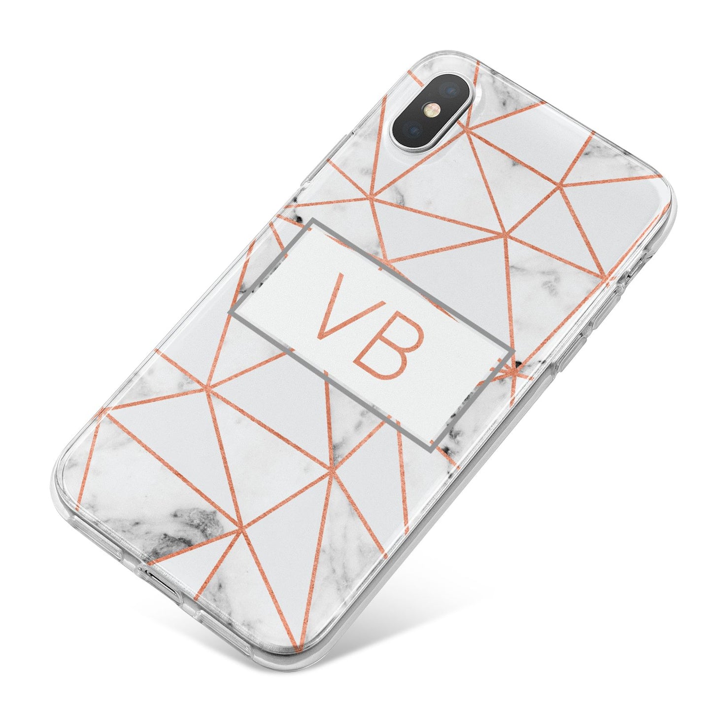 Personalised Rosegold Marble Initials iPhone X Bumper Case on Silver iPhone