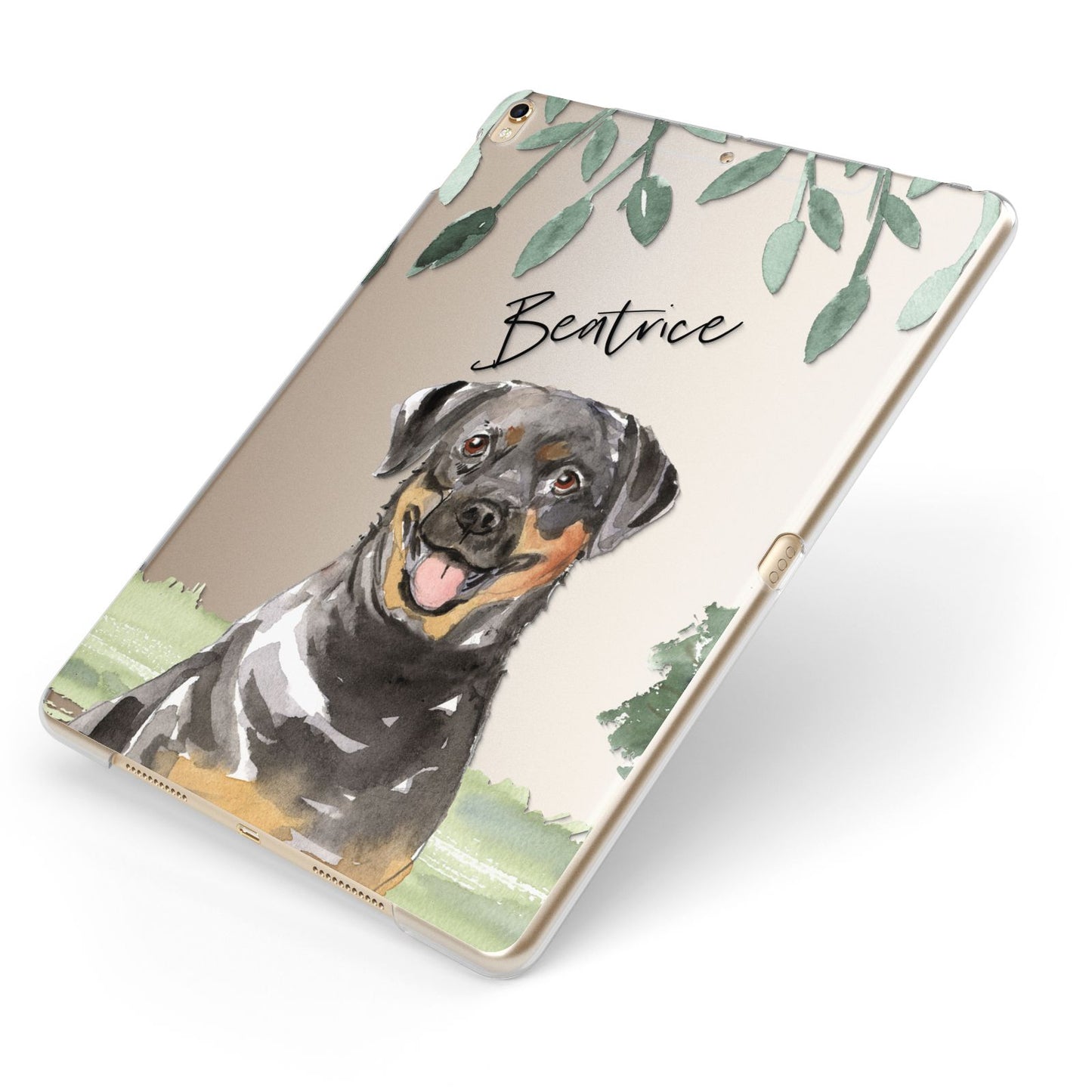 Personalised Rottweiler Apple iPad Case on Gold iPad Side View