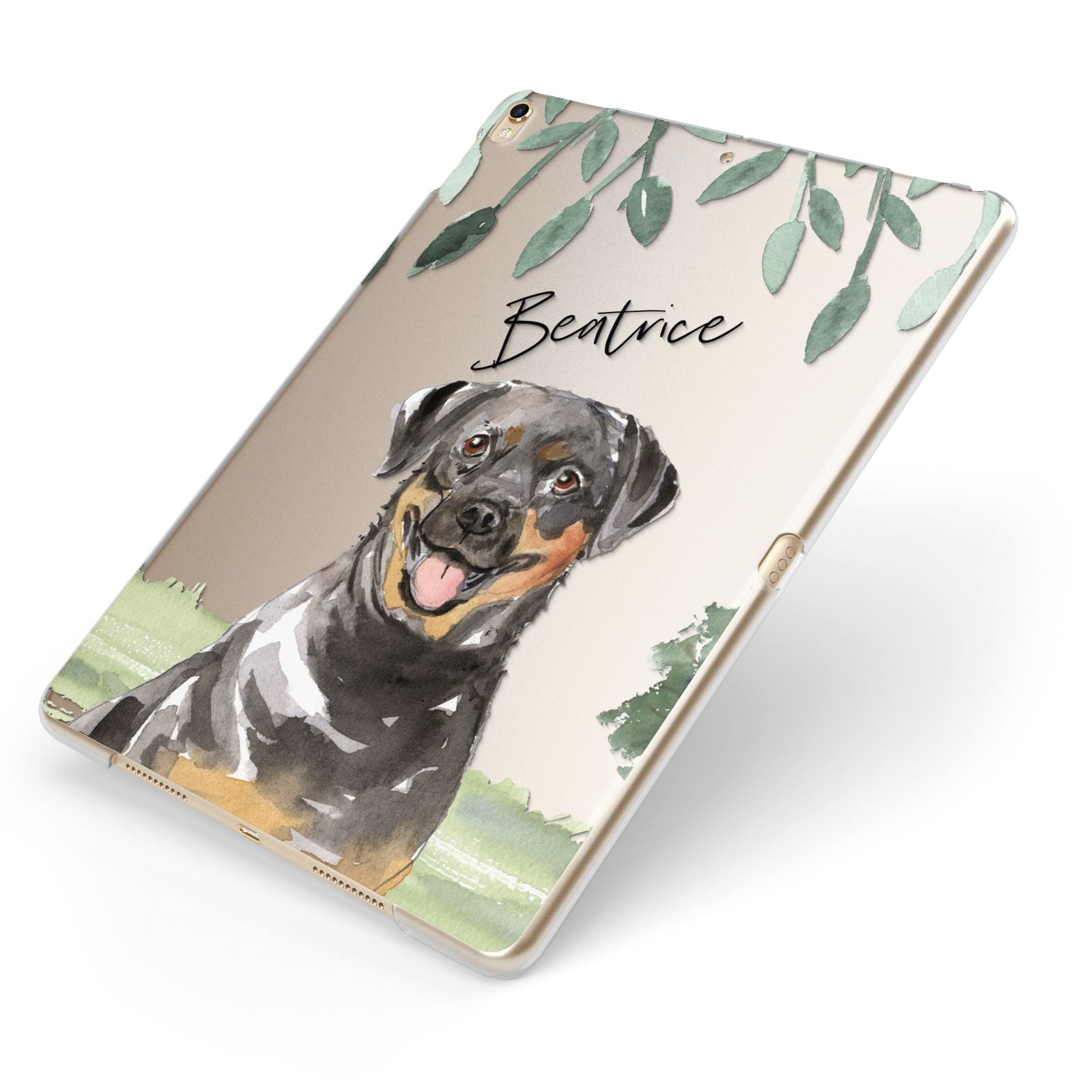 Personalised Rottweiler Apple iPad Case on Gold iPad Side View