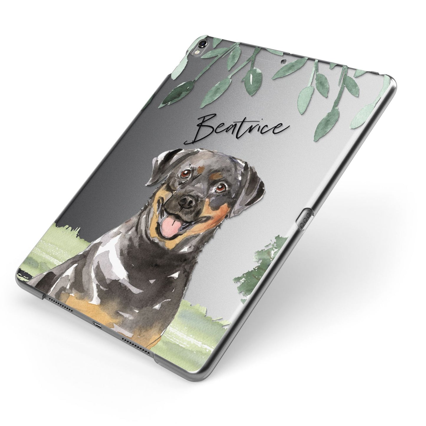 Personalised Rottweiler Apple iPad Case on Grey iPad Side View