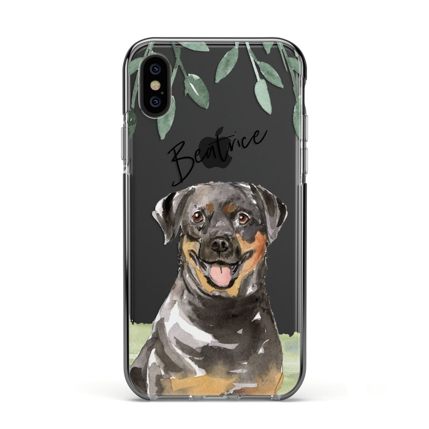 Personalised Rottweiler Apple iPhone Xs Impact Case Black Edge on Black Phone