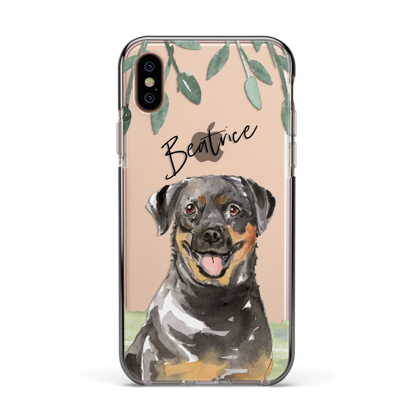 Personalised Rottweiler Apple iPhone Xs Impact Case Black Edge on Gold Phone