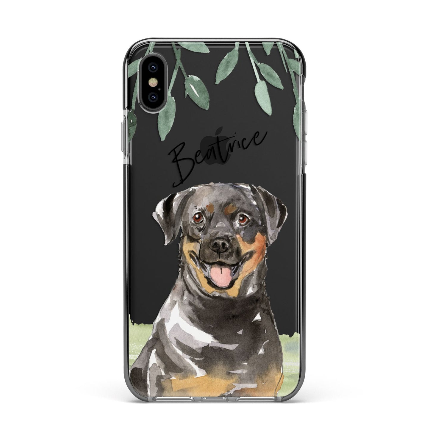 Personalised Rottweiler Apple iPhone Xs Max Impact Case Black Edge on Black Phone