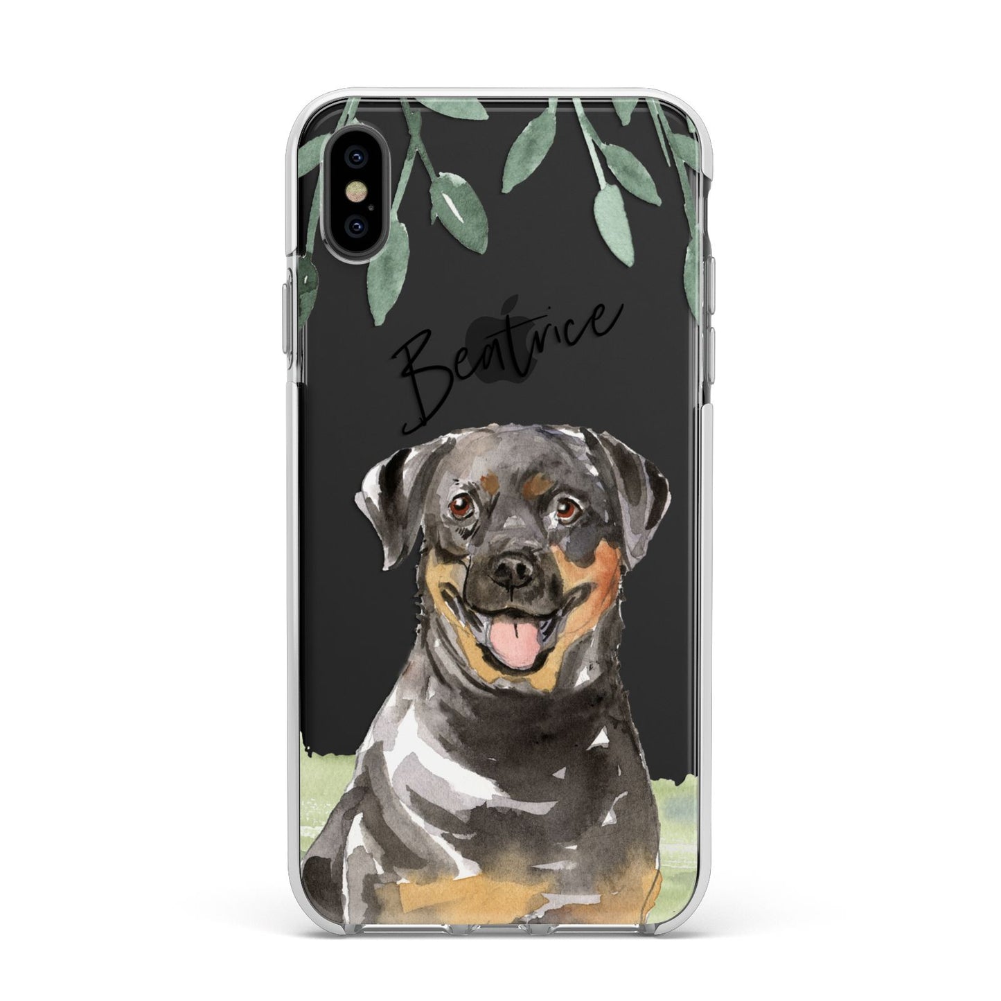 Personalised Rottweiler Apple iPhone Xs Max Impact Case White Edge on Black Phone