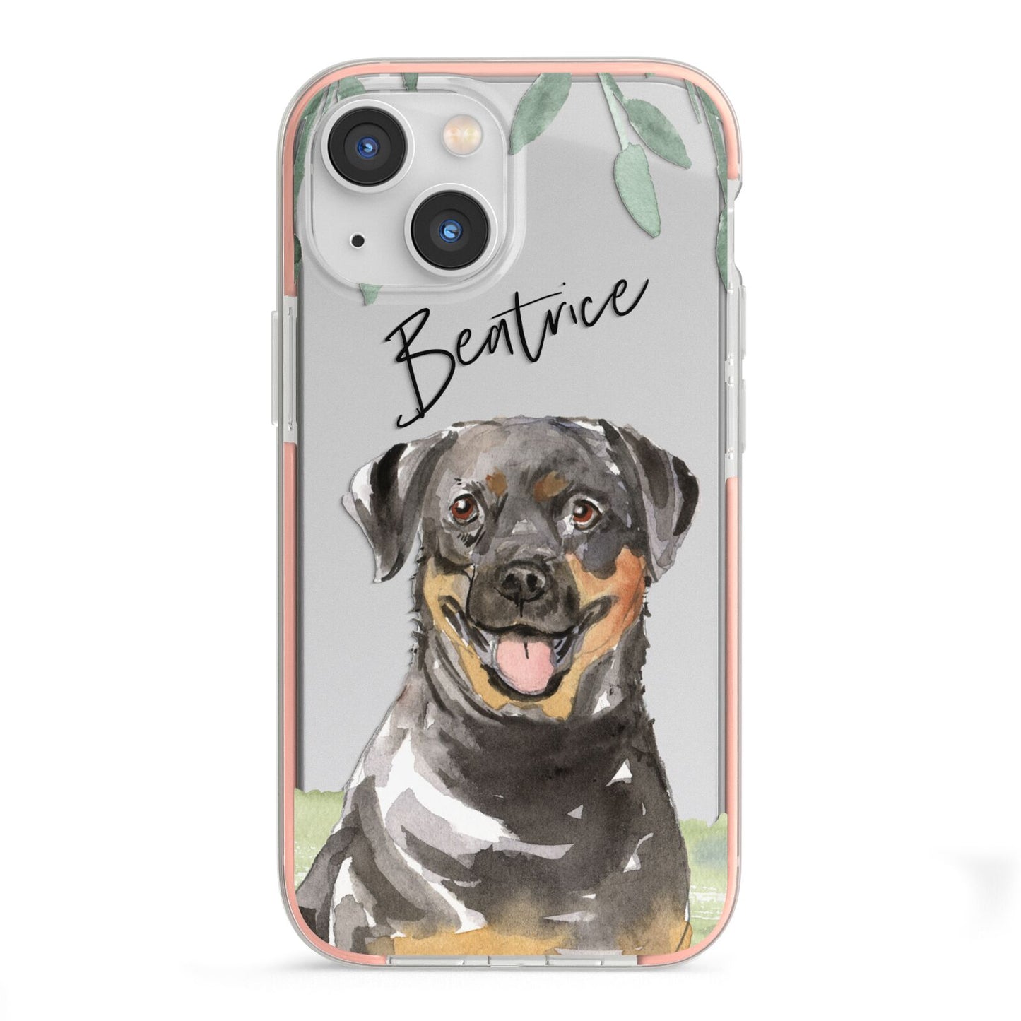 Personalised Rottweiler iPhone 13 Mini TPU Impact Case with Pink Edges