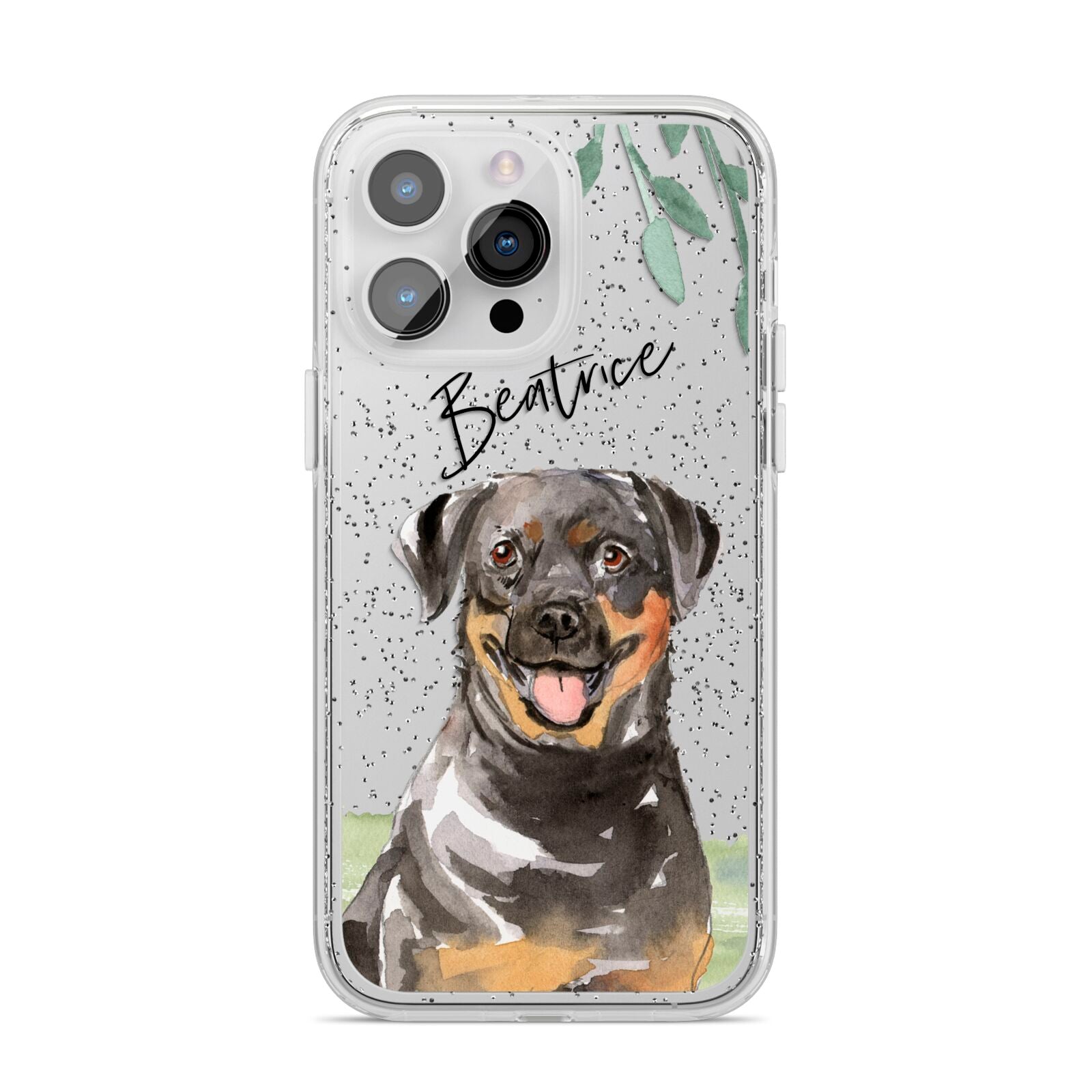 Personalised Rottweiler iPhone 14 Pro Max Glitter Tough Case Silver