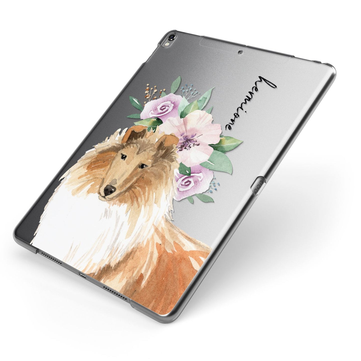Personalised Rough Collie Apple iPad Case on Grey iPad Side View