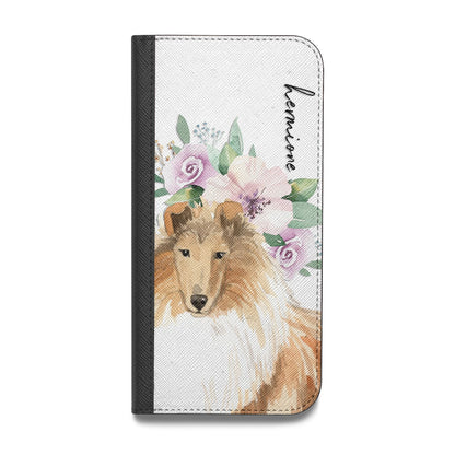 Personalised Rough Collie Vegan Leather Flip Samsung Case