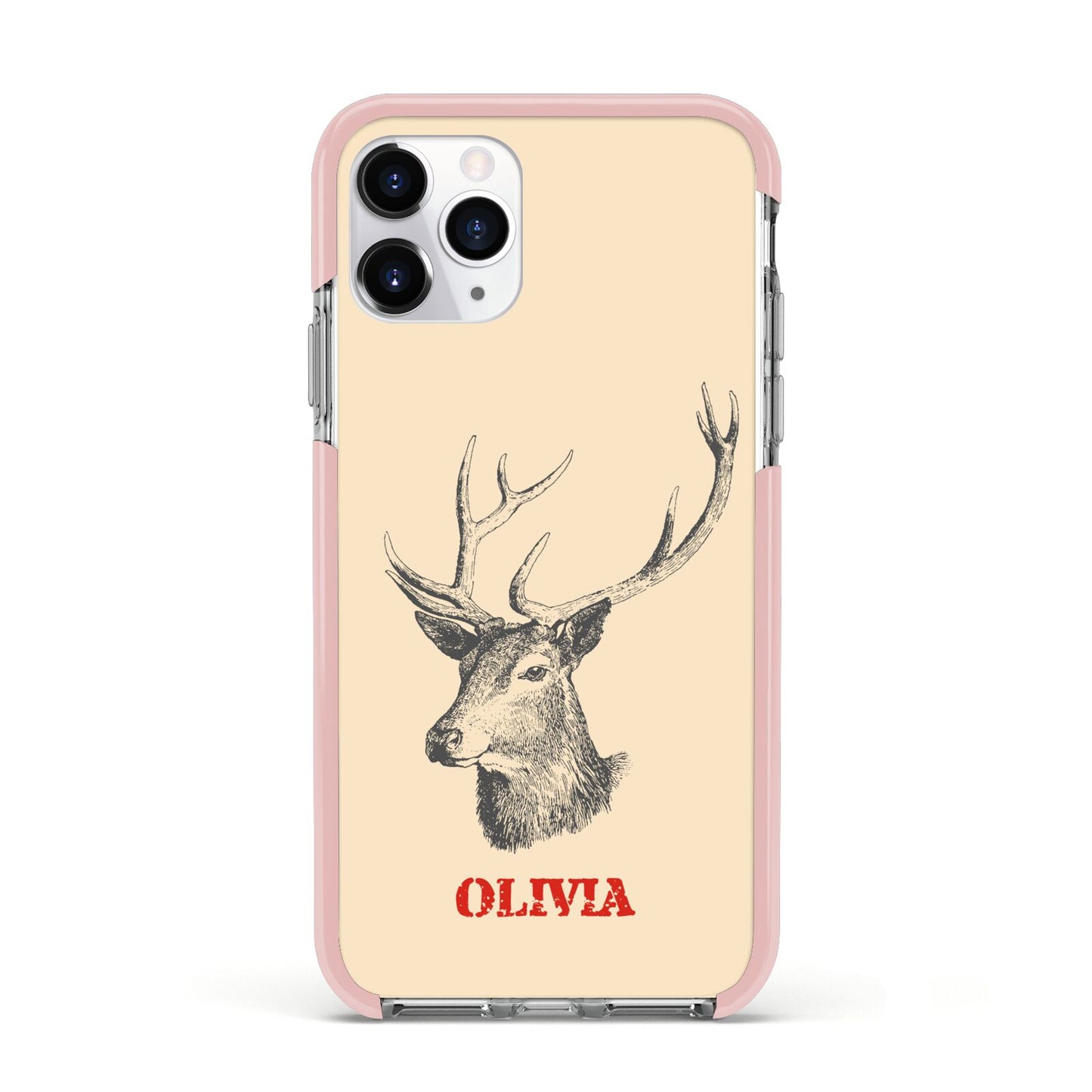 Personalised Rudolph Apple iPhone 11 Pro in Silver with Pink Impact Case